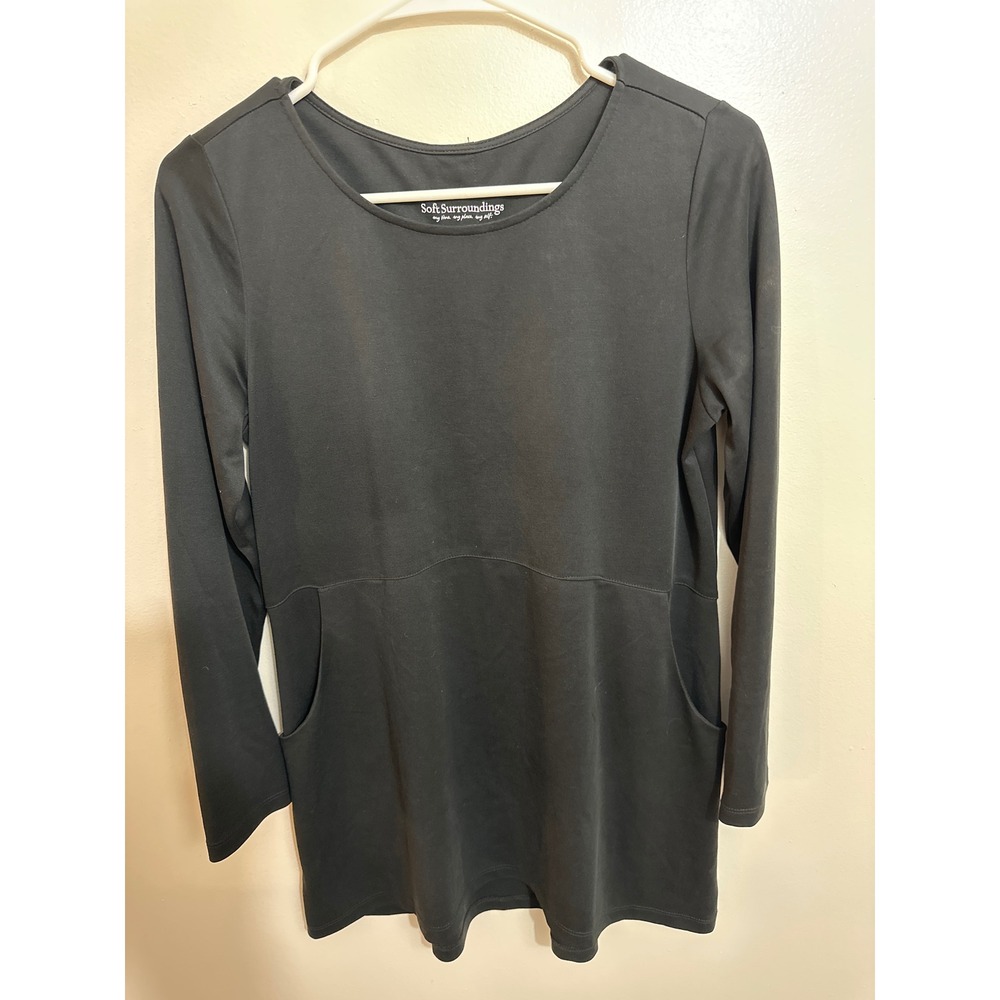 Soft Surroundings Women Black Button Back Pocket Tunic Top XS 2CV82 Long Sleeve